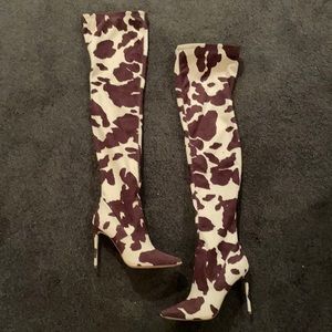 NWOT Steve Madden thigh high cow print boots
